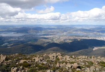 Spectacular view of Hobart from Mount Wellington
