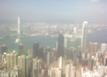 Across the water to Kowloon from The Peak, Hong Kong Island. It was a beautiful clear day honestly. I have now cleaned the lens...honestly.