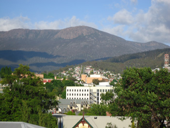 Mount Wellington from our hotel bedroom window