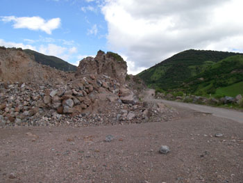 Lava flow being mined for road construction and building materials