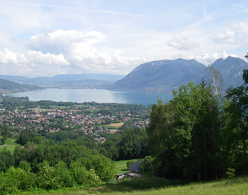 View of Lac d'Annecy and St Jorioz from the road to Crêt de Châtillion