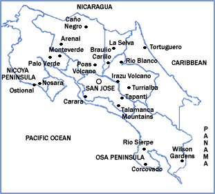 Costa Rica Tour Map
