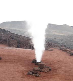 Another demonstration showing the effect of pouring water 12 metres down a volcanic hole with a temperature of 600 degrees Centigrade.